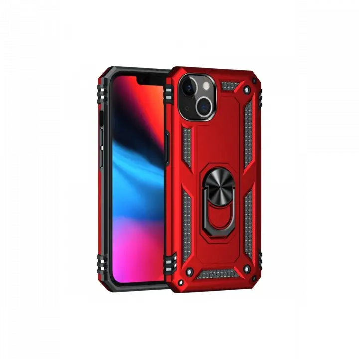 Newface iPhone 14 Plus Kılıf Sofya Yüzüklü Silikon Kapak - Kırmızı