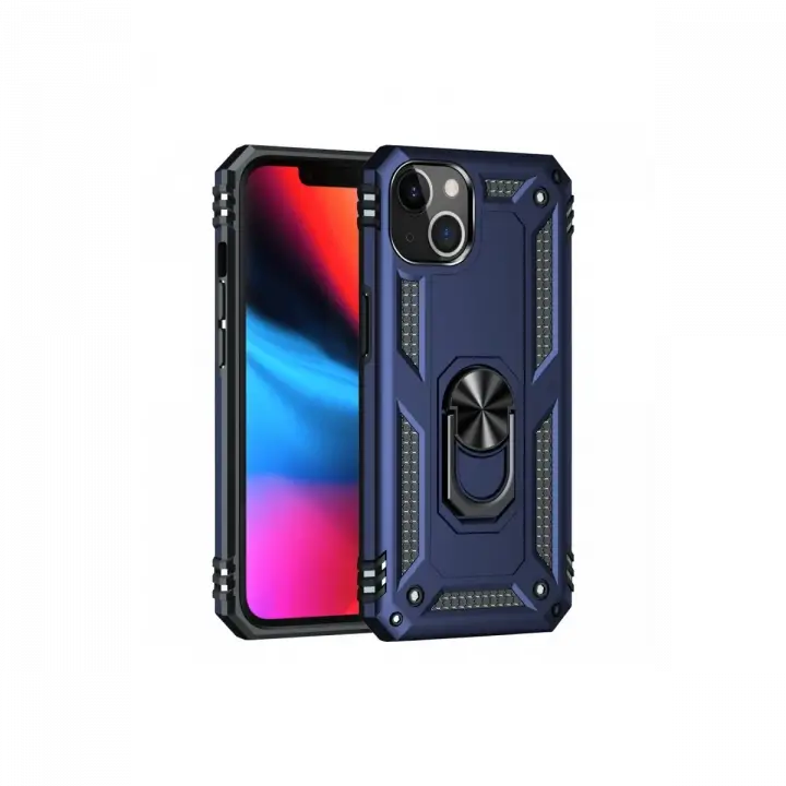 Newface iPhone 14 Plus Kılıf Sofya Yüzüklü Silikon Kapak - Lacivert