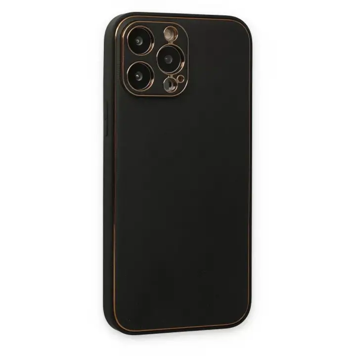 Newface Apple iPhone 14 Pro Kılıf Coco Deri Silikon Kapak - Siyah