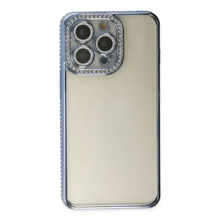 Newface Apple iPhone 14 Pro Kılıf Joke Taşlı Silikon - Mavi