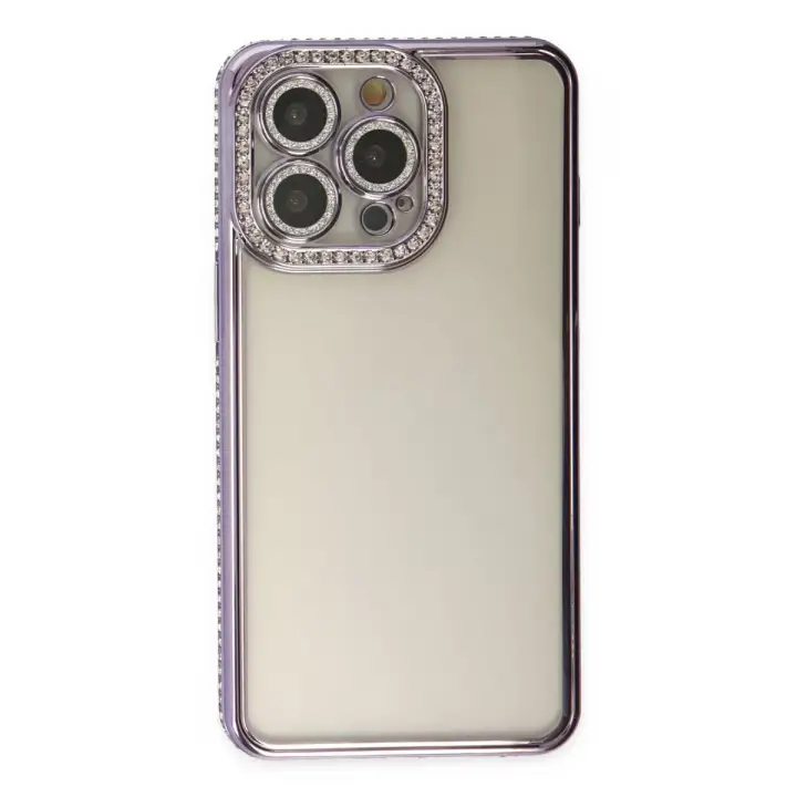 Newface iPhone 14 Pro Kılıf Joke Taşlı Silikon - Mor