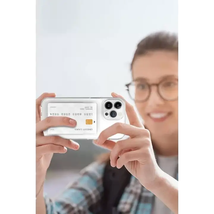 Newface Apple iPhone 14 Pro Kılıf Kart Şeffaf Silikon - Şeffaf