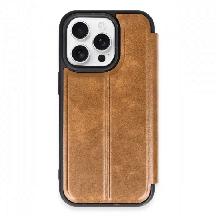 Newface iPhone 14 Pro Max Kılıf Flip Cover - Taba