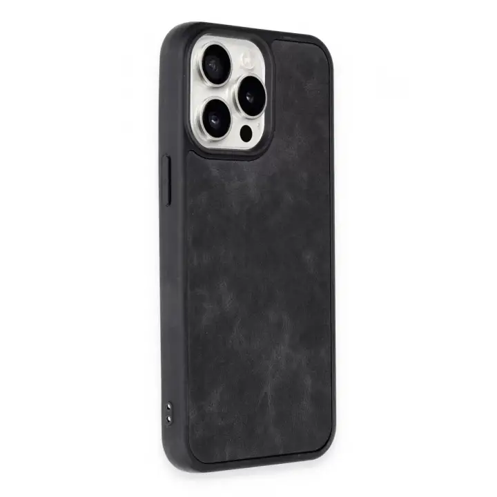 Newface Apple iPhone 15 Pro Kılıf Aras Deri Kapak - Siyah