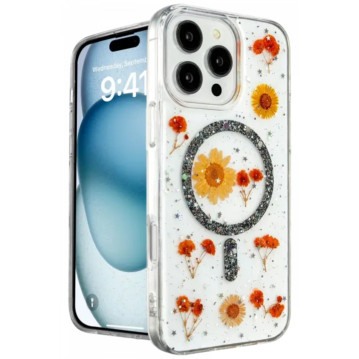 Newface Apple iPhone 16 Pro Max Kılıf Daisy Simli Magsafe Kapak - Siyah