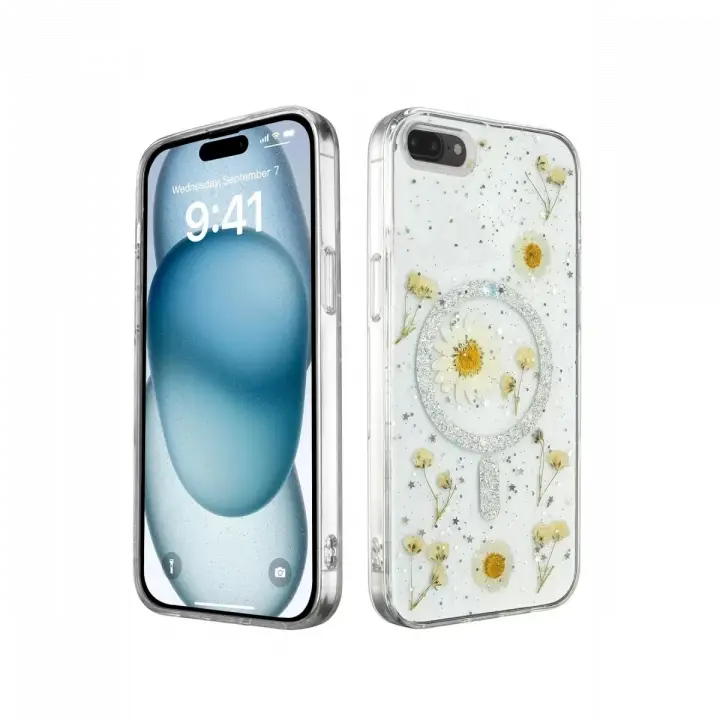 Newface iPhone 7 Kılıf Daisy Simli Magsafe Kapak - Gümüş