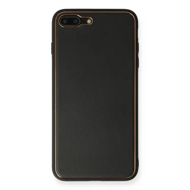 Newface Apple iPhone 7 Plus Kılıf Coco Deri Silikon Kapak - Siyah