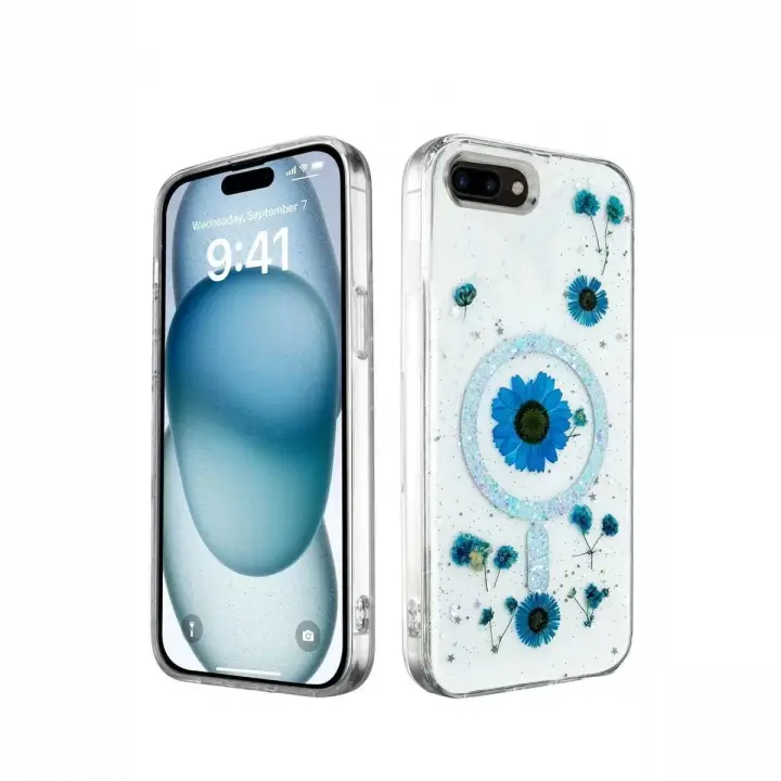 Newface Apple iPhone 7 Plus Kılıf Daisy Simli Magsafe Kapak - Mavi
