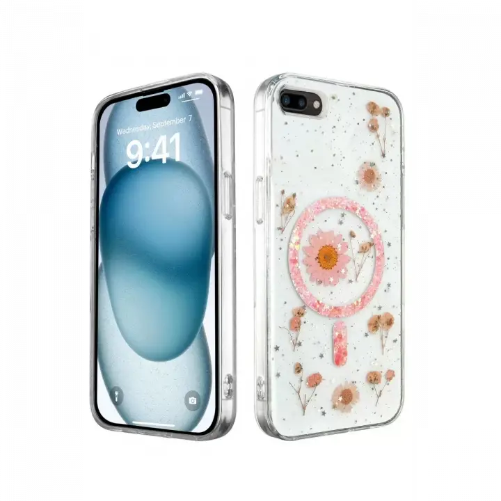 Newface Apple iPhone 7 Plus Kılıf Daisy Simli Magsafe Kapak - Pembe