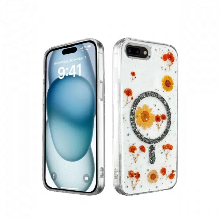 Newface Apple iPhone 7 Plus Kılıf Daisy Simli Magsafe Kapak - Siyah