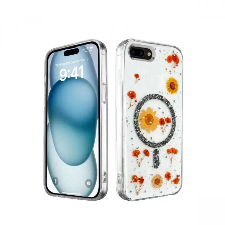 Newface Apple iPhone 7 Plus Kılıf Daisy Simli Magsafe Kapak - Siyah