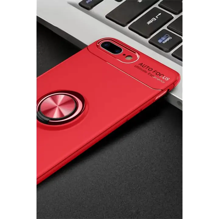 Newface Apple iPhone 7 Plus Kılıf Range Yüzüklü Silikon - Kırmızı