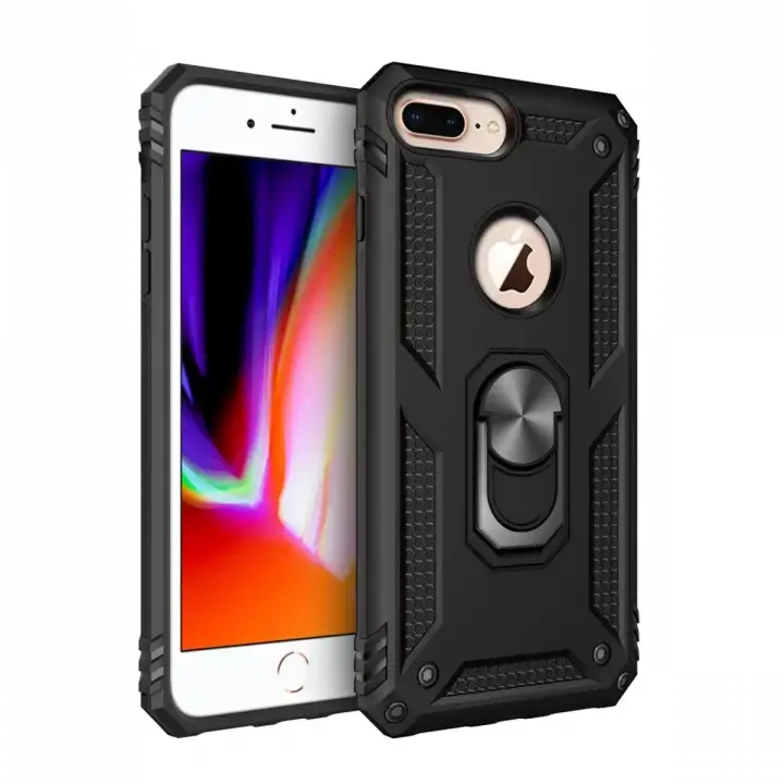Newface Apple iPhone 7 Plus Kılıf Sofya Yüzüklü Silikon Kapak - Siyah