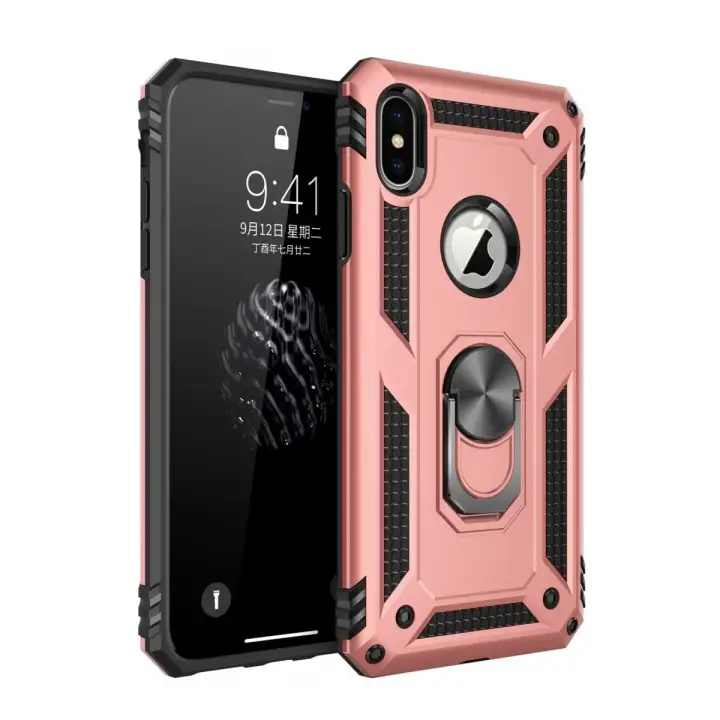Newface Apple iPhone X Kılıf Sofya Yüzüklü Silikon Kapak - Rose