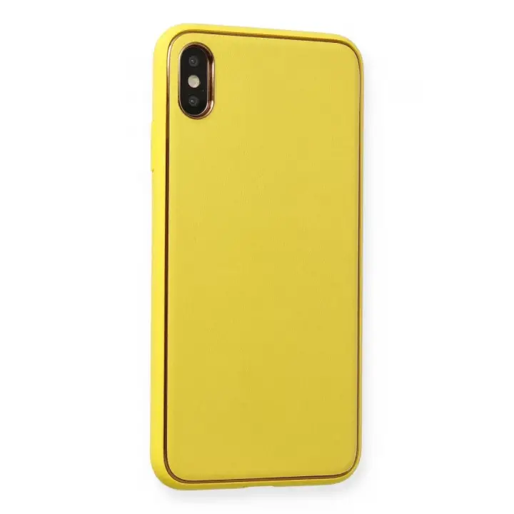 Newface Apple iPhone XS Max Kılıf Coco Deri Silikon Kapak - Sarı