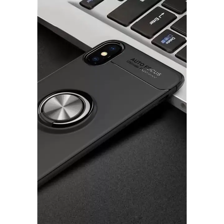 Newface Apple iPhone XS Max Kılıf Range Yüzüklü Silikon - Siyah