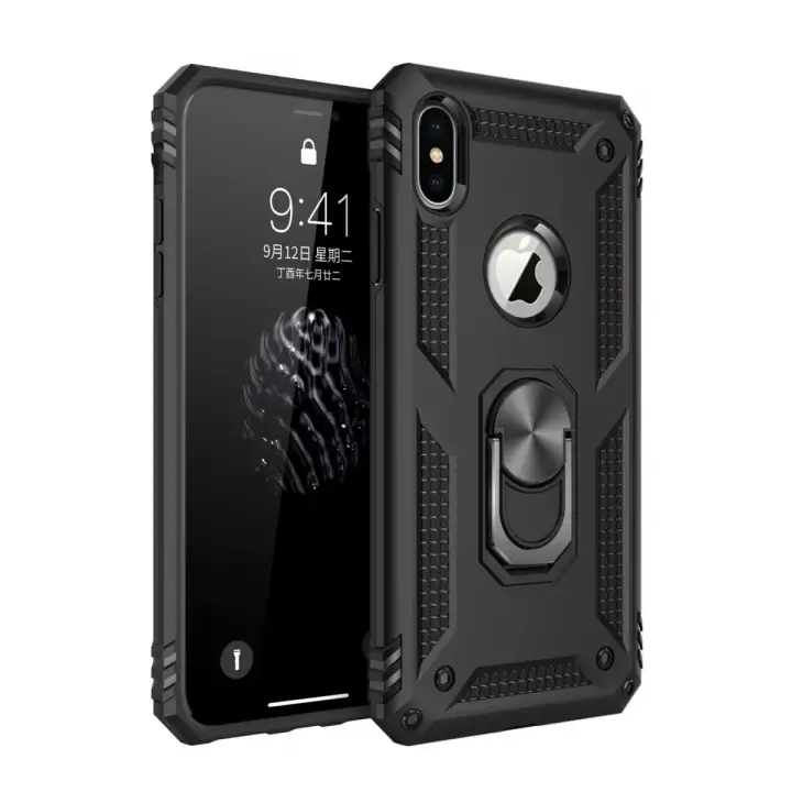 Newface Apple iPhone XS Max Kılıf Sofya Yüzüklü Silikon Kapak - Siyah