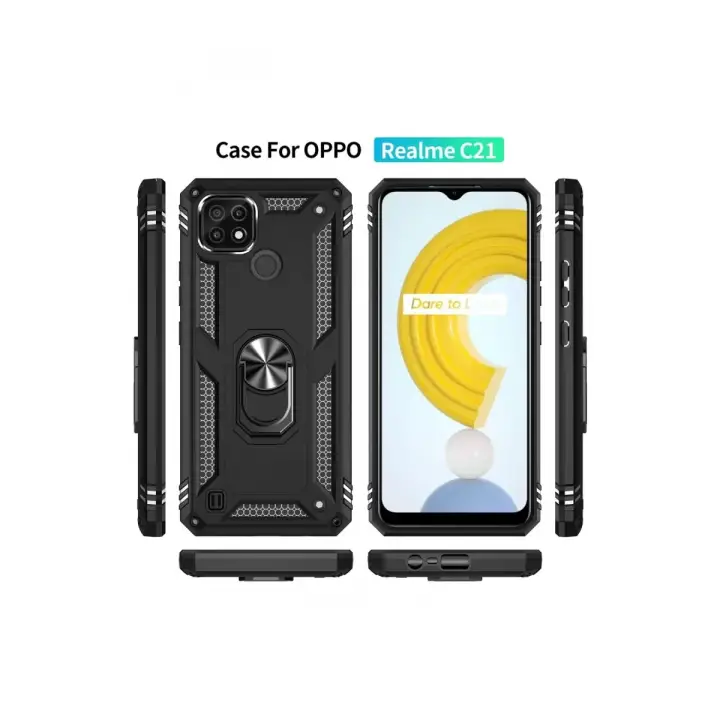 Newface Realme C21 Kılıf Sofya Yüzüklü Silikon Kapak - Siyah