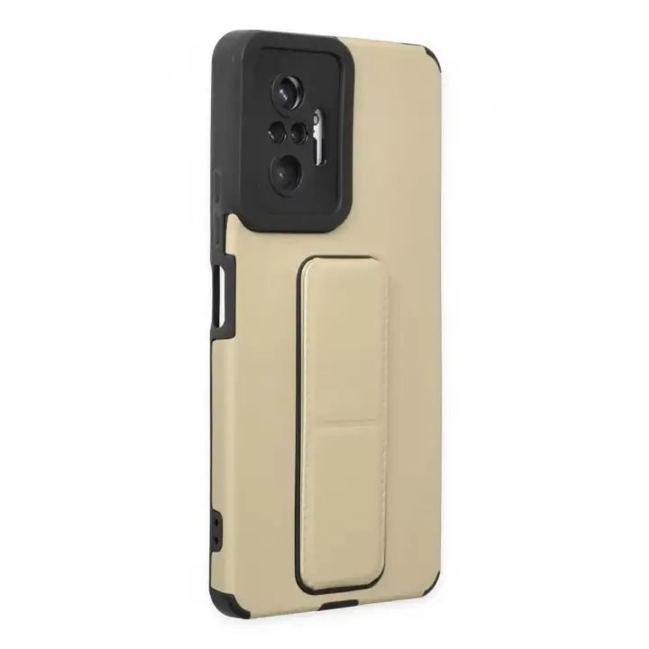 Newface Xiaomi Redmi Note 10 Pro Kılıf Mega Standlı Silikon - Gold