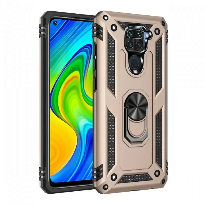 Newface Xiaomi Redmi Note 9 Kılıf Sofya Yüzüklü Silikon Kapak - Gold