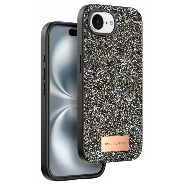 Onegif Apple iPhone 16E Bright Simli Kapak - Gümüş
