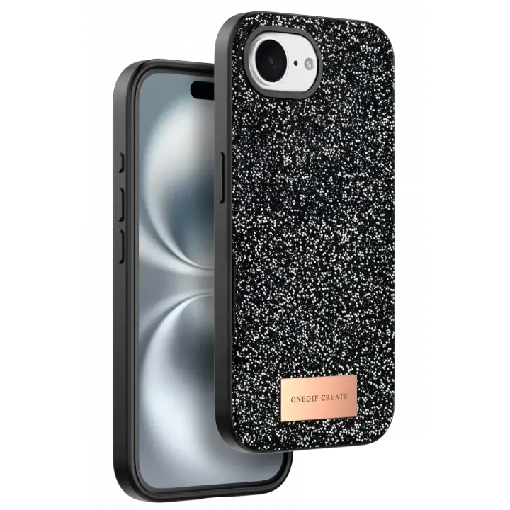 Onegif Apple iPhone 16E Bright Simli Kapak - Siyah