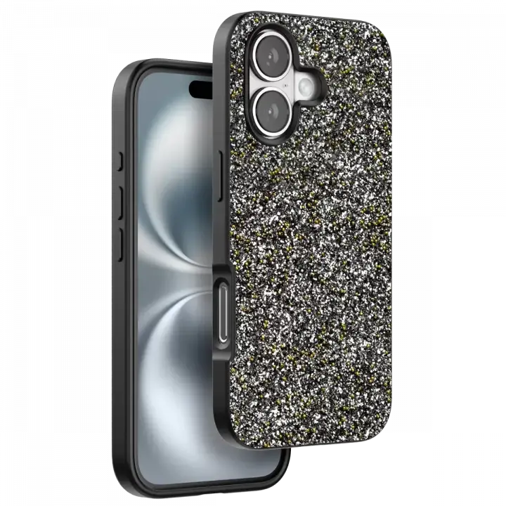 Onegif Apple iPhone 16 Plus Bright Simli Kapak - Gümüş