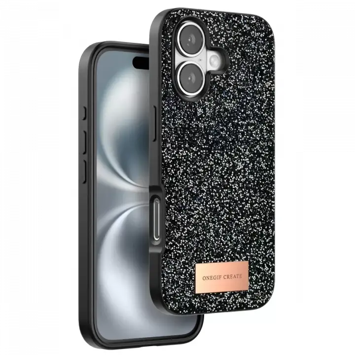 Onegif Apple iPhone 16 Plus Bright Simli Kapak - Siyah