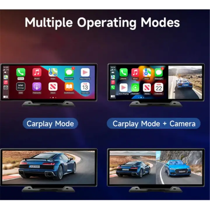 Ottocast 10 Taşınabilir Apple CarPlay &amp; Android Auto, Ön &amp; Arka Kameralı Araç Multimedya