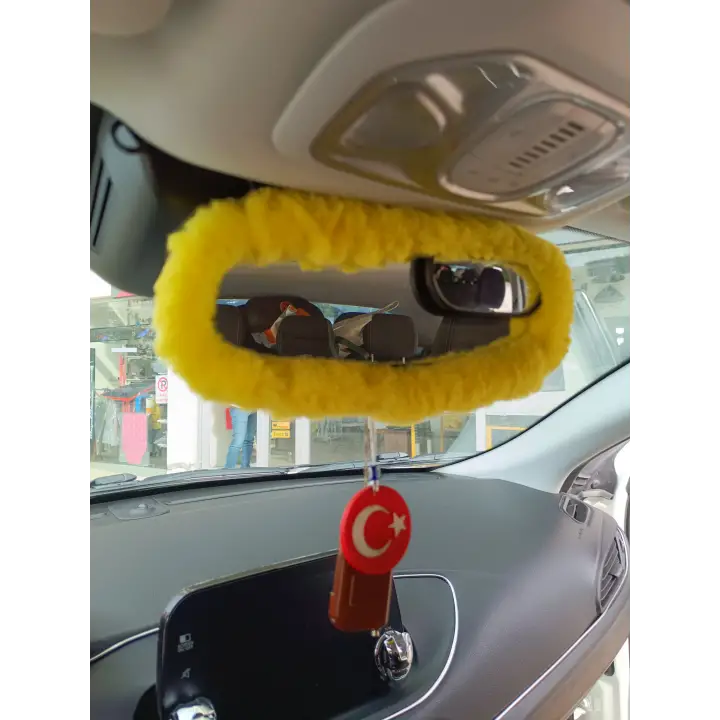 Peluş Dikiz Ayna Kılıfı Süs Sarı