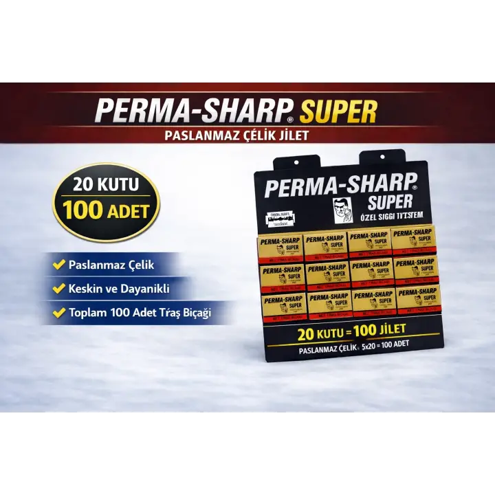 Perma-Sharp Super Paslanmaz Çelik Tıraş Bıçağı 5’li 20 Kutu