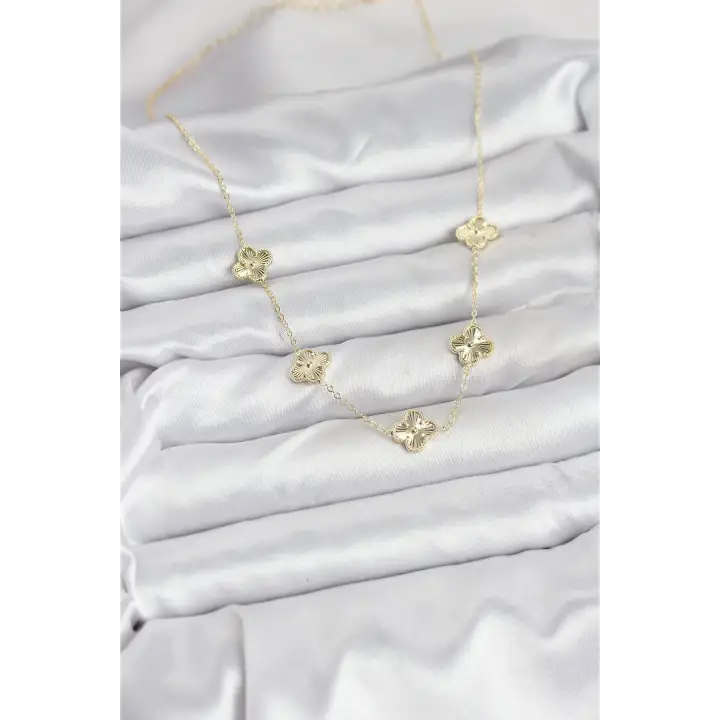 Pirinç Gold Renk Yonca Kadın Kolye