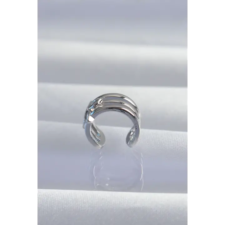 Pirinç Gümüş Renk Yonca Earcuff Küpe