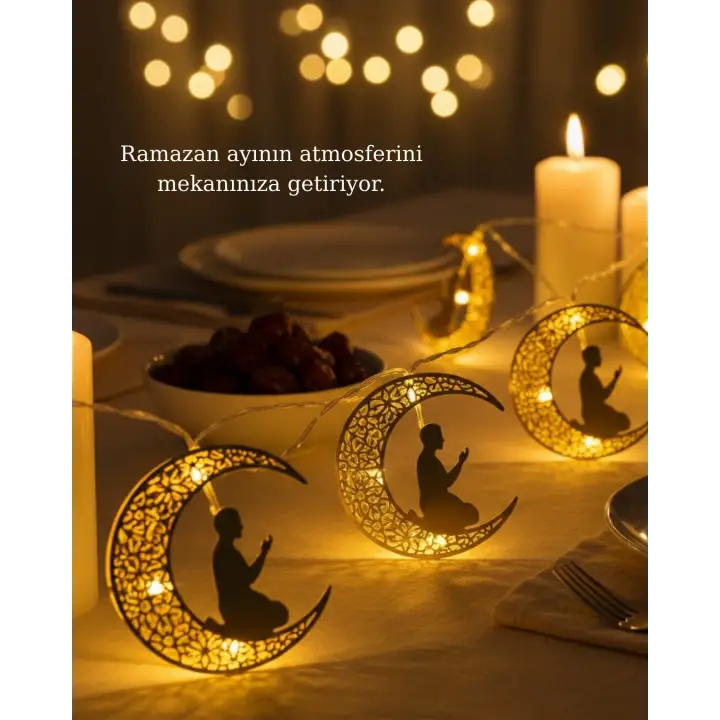 Ramazan Temalı Ay İçinde Secde Eden Adam LED Peri Işığı