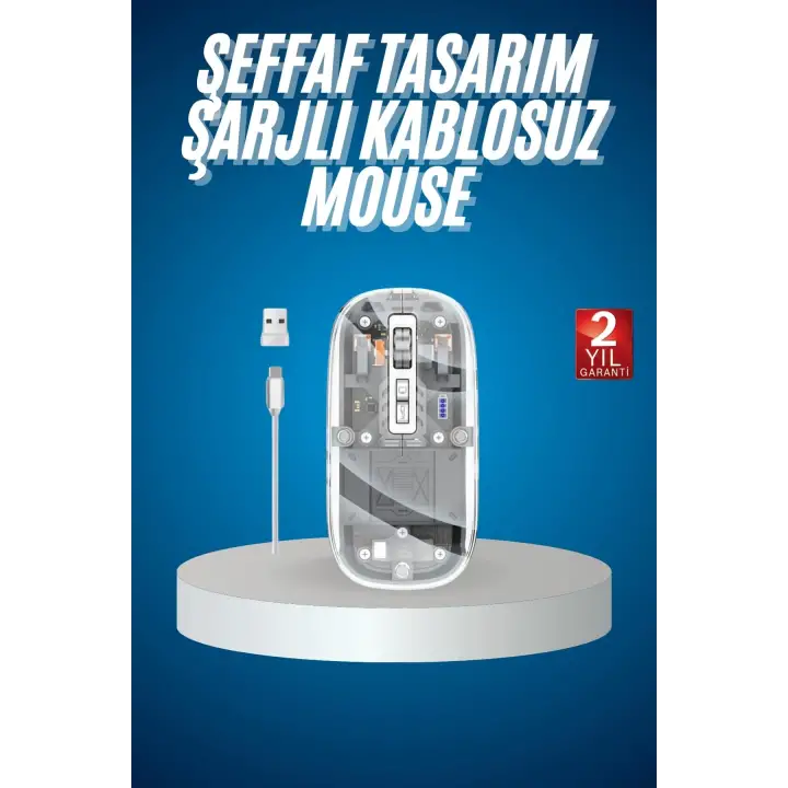 Sessiz Tıklama Çift Modlu Bluetooth Ve Alıcı Şeffaf Mouse Fare