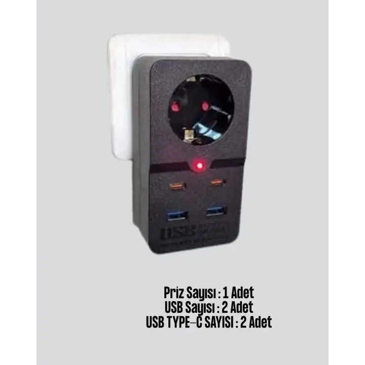 Tip Akım Koruma Prizi 10A 2500W USB Type C Destekli