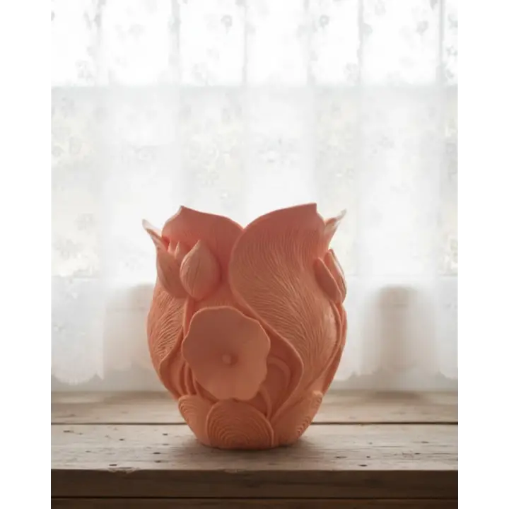 Turuncu Floral Tasarımlı 3D Vazo Şık Ev Dekorasyon Aksesuarı