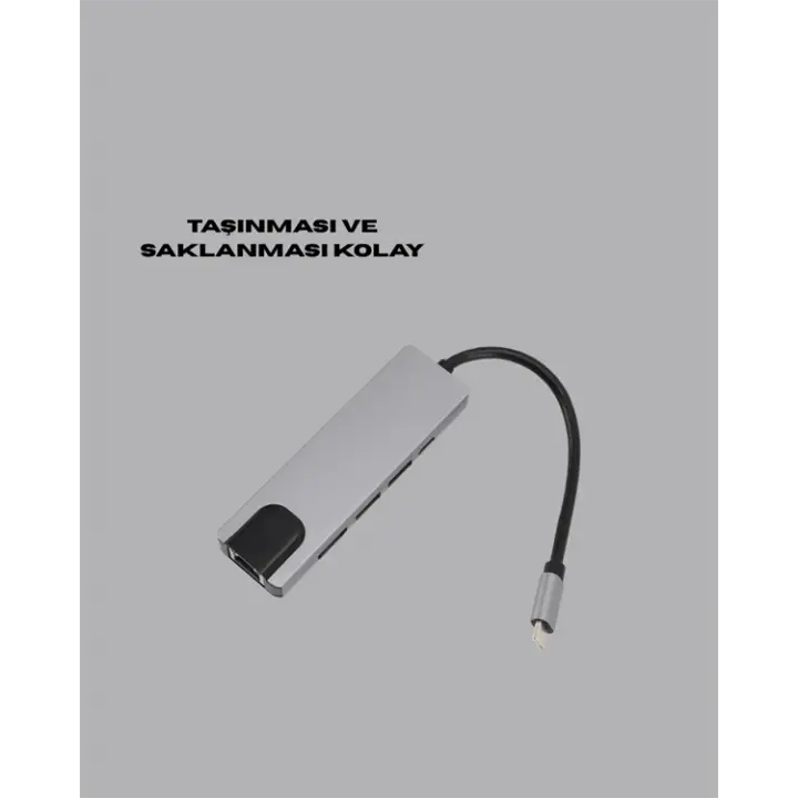 Type‑C Dönüştürücü – 2×USB3.0, SD/MS, 4K HDMI &amp; RJ45 ile Profesyonel Kullanım