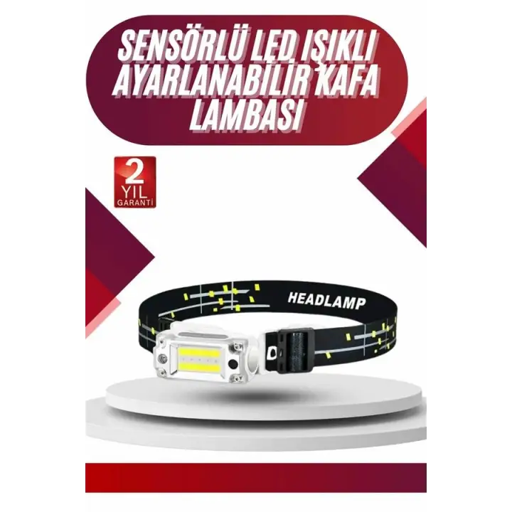 Yüksek Işıklı Şarjlı ve Sensörlü LED Kafa Lambası Kamp Lambası