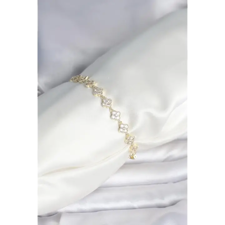 Zirkon Taşlı Pirinç Yonca Model Bileklik
