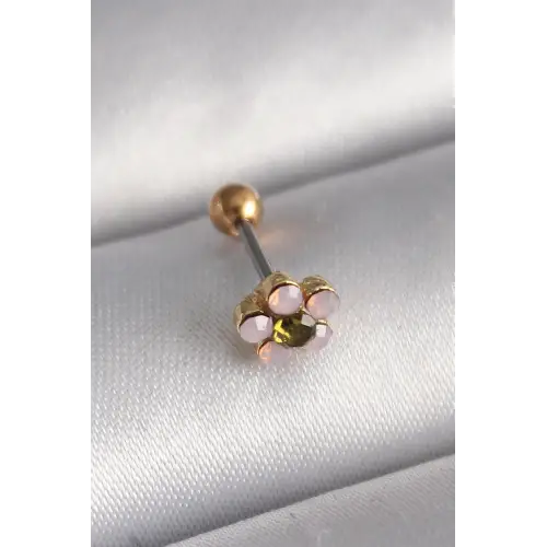 316L Çelik Gold Renk Zirkon Taşlı Çiçek Tragus Piercing