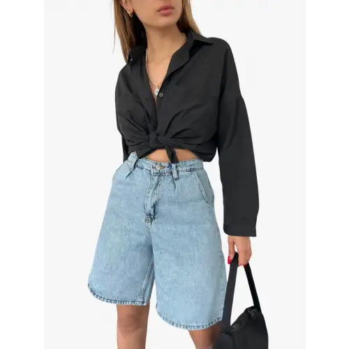 Rahat Kesim Denim Şort Çift Cepli