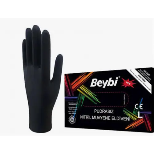Beybi Muayene Large Pudrasız Siyah Nitril Eldiven
