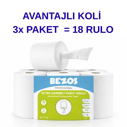 Bezos Professional İçten Çekmeli Kağıt Havlu 3 Koli | 18 Rulo | Endüstriyel Kullanım