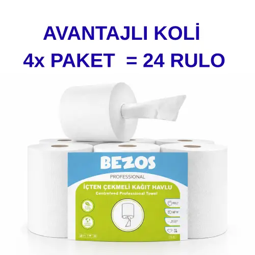 Bezos Professional İçten Çekmeli Kağıt Havlu 4 Koli | 24 Rulo | Endüstriyel Kullanım