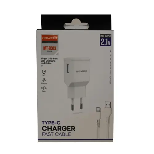 Megatech MT-EC03 2.1A Micro Usb TYPE-C Kablo+ Ev Şarj Adaptörü Hızlı Şarj
