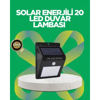 Solar Enerjili 20 LED Hareket Sensörlü Duvar Lambası