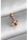 316L Çelik Gold Renk Zirkon Taşlı Çiçek Tragus Piercing