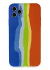 Newface Apple iPhone 11 Pro Kılıf Ebruli Lansman Silikon - Mavi-Turuncu