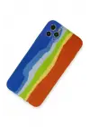 Newface Apple iPhone 11 Pro Kılıf Ebruli Lansman Silikon - Mavi-Turuncu